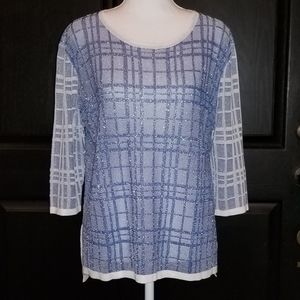 Women’s Spanner Metallic Blue Sweater 3/4 Sleeve Tunic Size L